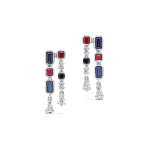 Pendientes de Oro Sólido de 18k con Doble Gota de Diamante Cultivado en Laboratorio, Zafiro de 1.47ct-0.29ct y Rubí de 0.77ct, Calidad Increíble - Product Image 2