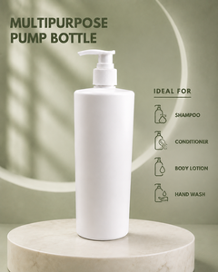 Bouteille en plastique blanche cylindrique de 1 litre avec pompe à lotion pour usage personnel - Product Image 3