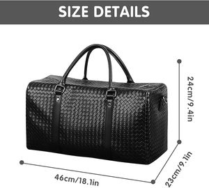 Bolsa de Viaje de Fin de Semana para Hombre, de Cuero Tejido, Gran Capacidad, Cierre de Cremallera, Diseño de Diamantes, Asa Suave - Product Image 6