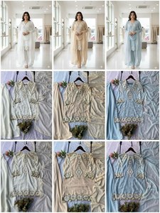 Ensemble Salwar / Kurti 3 pièces en tissu Faux Georgette, style col en V, nouveau design élégant et coloré, à prix raisonnable - Product Image 5