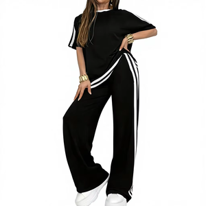 Conjunto Deportivo Informal de 2 Piezas para Mujer, Camiseta de Cuello Redondo de Color Sólido, 100% Algodón, Transpirable, de Secado Rápido para Uso Diario - Product Image 1