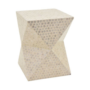 Herringbone Pattern Hourglass <b>Stools</b> Mother of Pearl Handcrafted Mosaic Small Side Table For Living Room <b>Bedroom</b> Decor Use - Product Image 2