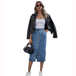 Jupe en jean taille haute à simple boutonnage, style européen et américain, tendance pour femme - Product Image 2