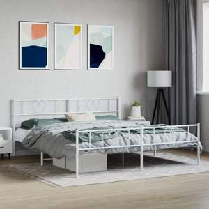 Cadre de lit moderne 76x80 pouces en acier blanc thermolaqué, lits métalliques 80x80 - Product Image 1