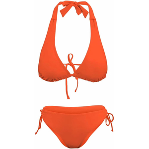 Conjunto de bikini naranja para mujer, traje de baño elástico de dos piezas con lazo lateral y parte inferior de color sólido para verano - Product Image 1