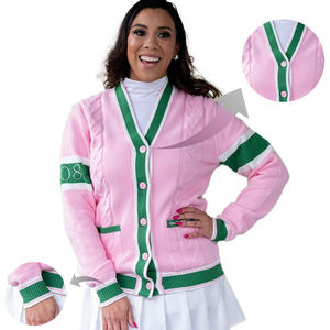 Wholesale Custom Embroidered Women's Winter Cardigan Wool/Acrylic V-Neck <b>Covered</b> <b>Buttons</b> Sorority/Greek Life Coats - Product Image 1