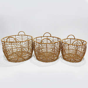 Wholesale Set 3 <b>Foldable</b> Eco-Friendly Modern Plastic Rustic Circular Storage <b>Baskets</b> with Handmade Handles for Laundry Storage - Product Image 3