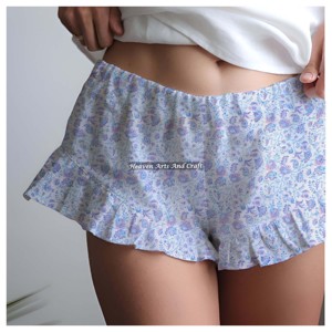 Shorts Casuales Elásticos con Volantes para Mujer, Ropa de Verano, Shorts de Algodón con Estampado de Bloques, Colección Playa, Estilo Baby Doll - Product Image 3