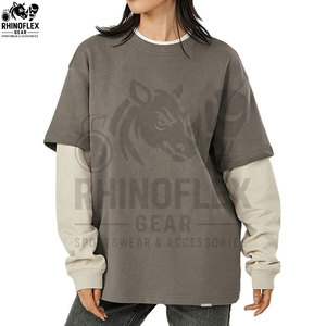 Custom Tee Cotton Fabric Double <b>Layer</b> Long ACID Wash Double Sleeve T-shirt <b>Top</b> Selling - Product Image 3