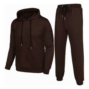 Ensemble de survêtement marron pour homme, sweat-shirt à capuche, pantalon de jogging à cordon de serrage, tenue décontractée en 2 pièces - Product Image 1