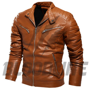 Men's Black PU Leather Moto Jacket Turn-<b>down</b> Collar Zipper Closure Slim Fit Autumn Wear - Product Image 5