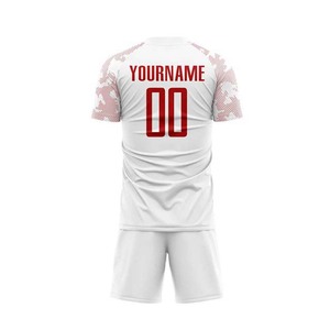 Ensemble maillot et short de football blanc et rouge, imprimé par sublimation, col rond, manches courtes, unisexe adulte, respirant, polyester, nom de l'équipe - Product Image 2