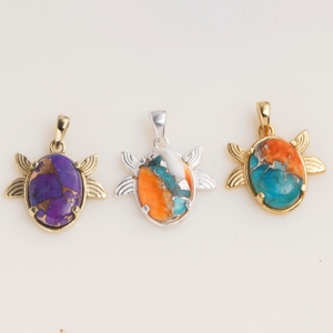 Purple Turquoise Sea Turtle Pendant Gold Tone Ocean Jewelry Natural Gemstone Marine Animal <b>Necklace</b> Gift for Women Her - Product Image 2