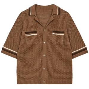 Camisa de punto a rayas para hombre, manga corta, con botones, informal, de verano, tejido de punto, OEM, venta al por mayor, suministro personalizado - Product Image 1