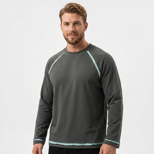 T-shirt décontracté pour homme à manches raglan, coupe classique, col rond, bordure contrastante sur le devant, tricoté, séchage rapide, 100% coton, couleur unie - Product Image 6