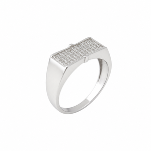 925 Sterling <b>Silver</b> <b>Mens</b> Diamond Pave Rectangle Signet <b>Ring</b> Minimalist Bold Design High Polish Finish Wedding Party Daily Wear G - Product Image 3