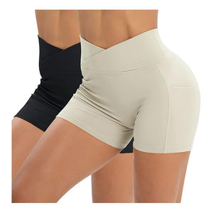 Short de yoga pour femme, taille croisée, extensible, compressif, avec poches latérales, très demandé - Product Image 3