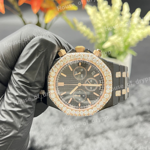 Reloj Cronógrafo de Acero Inoxidable con Incrustaciones de Diamantes Moissanite VVS, Reloj de Pulsera de Lujo - Product Image 1