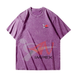 Camisetas Casuales de Manga Corta para Hombre, 100% Algodón, Lavado Ácido, con Logotipo Personalizado Bordado, Estampado en Blanco, Estilo Urbano, en Stock - Product Image 2