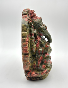 Estatua de Piedra Tallada a Mano del Dios Ganesha, Acabado Verde y Rojo Antiguo, Ídolo Hindú Decorativo para Templo, Sala de Pooja, Regalo - Product Image 3