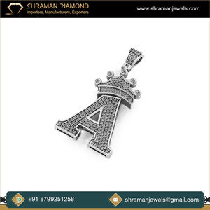 Trendy Custom 925 <b>Silver</b> Gold Plated Alphabet A-Z Iced <b>Initial</b> Letter Pendant <b>Necklace</b> Crown Bail Natural Diamond Birthday Gift - Product Image 2