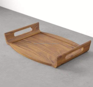 Plateau de service en bois rond au design moderne avec finition blanche et marron Plateau de service de haute qualité pour la vaisselle à café et thé - Product Image 2