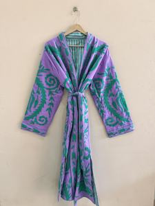 Cotton Woven Finished Suzani Hand Embroidered <b>Lightweight</b> Long <b>Jacket</b> <b>Women</b> Ethnic Boho Hippie Outerwear - Product Image 1