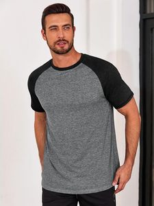 Camisetas Casuales de Hombre, Corte Ajustado, Manga Corta Raglán, Cuello Redondo, Estilo Béisbol, Bloques de Color, Camiseta Deportiva a la Moda - Product Image 4