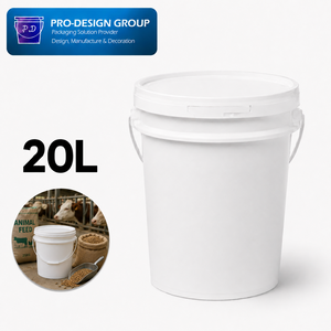 20L Plastic Animal Feed Storage <b>Bucket</b> <b>with</b> Handle and Flat <b>Lid</b> for Feed Packaging, Storage and Transport - Product Image 1