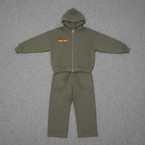 OEM ODM Custom Men's Tracksuit Set Heavy <b>French</b> Terry <b>Vintage</b> Wash Contrast Zip up Hoodie Sweatpants Streetwear Casual - Product Image 4