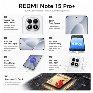 REDMI Note 15 <span class=keywords><strong>Pro</strong></span>+ Version Globale 5G ESIM Téléphone Original Débloqué Smartphone Android AMOLED Appareil Photo 200MP Vente en Gros Stock OEM Offre Spéciale - Product Image 3