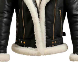 Brown Sheep Leather Men's Windproof Jacket Sherpa Lined Stand Collar <b>Zip</b>-<b>Up</b> Regular Fit Winter Outerwear with Logo Embossed 240g - Product Image 5