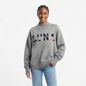 Pull en tricot surdimensionné pour femme avec broderie de la lettre MZ sur le devant, col rond, épaules tombantes, vêtements décontractés d'automne - Product Image 3