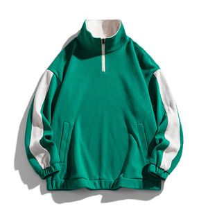 เสื้อสเวตเชิ้ตผู้ชายสีเขียว คอซิป แขนยาวทรงโอเวอร์ไซส์ คอตั้ง สีพื้น สไตล์ลำลอง ผ้าเฟรนช์เทอร์รี่ ระบายอากาศได้ดี เหมาะสำหรับฤดูใบไม้ร่วง - Product Image 1