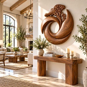 Sculpture murale artisanale en bois massif sculpté, style rustique Art Déco, écologique, Luxali - Décoration murale pour salon, idéale pour un anniversaire ou un déménagement - Product Image 4