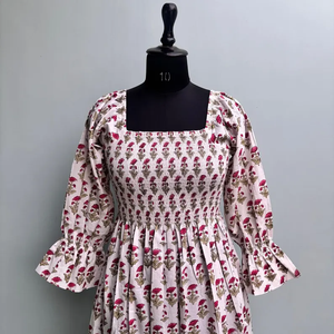 Vestido casual midi de mujer, 100% algodón, estampado liso, manga corta, cintura imperio, estilo babydoll, cuello en V, holgado, para uso diario. - Product Image 3