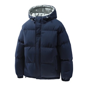 <b>Light</b> Blue Hooded <b>Puffer</b> <b>Jacket</b> Windproof Zipper Closure Casual Winter Thick Fit Polyester Shell Unisex Regular Sleeve - Product Image 3