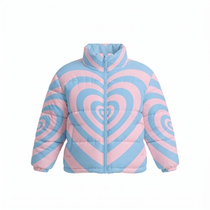 Blouson matelassé pour femme avec ceinture et imprimé cœurs colorés, manteau d'hiver à capuche, personnalisable par sublimation, chaud et rembourré, pour l'extérieur, tendance - Product Image 3