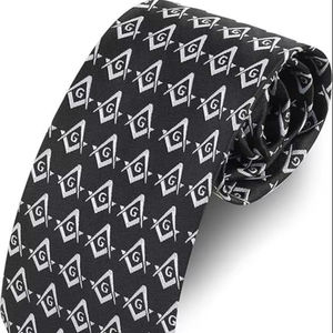 Cravate de cérémonie maçonnique sur mesure, 100% soie noire et blanche avec logo G, accessoire maçonnique, cravates maçonniques - Product Image 1