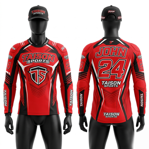 เสื้อเจอร์ซีย์มอเตอร์ไซค์หนังพรีเมียม 220 GSM สีแดงดำ ดีไซน์ลายแผง พิมพ์ลายแบบ Sublimation รับทำโลโก้ตามสั่ง ทรงเข้ารูปสำหรับแข่งรถ - Product Image 6