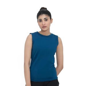 Débardeur ajusté bleu sans manches à col rond pour femme – Basique décontracté extensible pour le quotidien – Vêtements de mode féminins - Product Image 1
