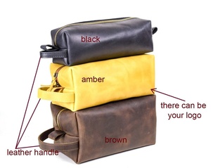 Men's Genuine Leather Eco-Friendly Portable for Bag Zipper Closure Large for <b>Travel</b> Makeup Wedding Gift <b>Kit</b> TYG-0027 - Product Image 6