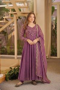 <b>Purple</b> Embroidered Viscose Silk Reversible Anarkali Salwar Kameez Women Ankle-Length Party <b>Dress</b> Ethnic Wedding Outfit - Product Image 2