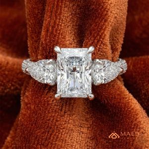 Moissanite Radiant Three <b>Stone</b> Ring for Women Silver Tone Engagement Anniversary Wedding Gift Luxury Jewelry Elegant Daily Style - Product Image 4