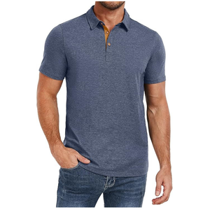 เสื้อโปโลผู้ชายสีกรมท่า ผ้าถักเนื้อเรียบ แขนสั้น สวมใส่สบายๆ - Product Image 1