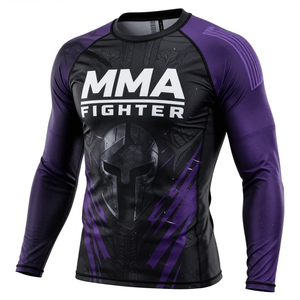 <b>Men</b> Long Sleeve Rash Guard Workout Top Print Quick Dry Fitness <b>Shirt</b> Full Sleeve Polyester <b>Compression</b> Top Rash Guard - Product Image 3
