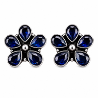 Anting-anting tusuk bunga batu biru etnik Bohemia dari produsen terverifikasi, perak oksidasi, buatan tangan, untuk wanita, cocok untuk pertunangan