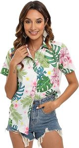 Camisa Hawaiana Informal para Mujer, Blusa Holgada con Botones y Estampado Floral Tropical para la Playa o el Verano - Product Image 3