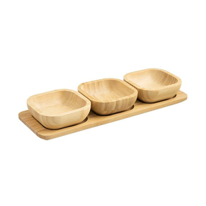 Eco-Friendly Natural Wood Condiment Bowl Set 3-Piece <b>Mini</b> Serving Tray for Dips Snacks & Nuts Modern Kitchenware for Home - Product Image 3