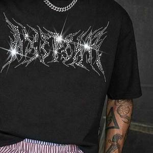 T-shirt d'été de haute qualité 100 % coton, style streetwear, épaules tombantes, personnalisé avec strass, coupe carrée et courte - Product Image 4